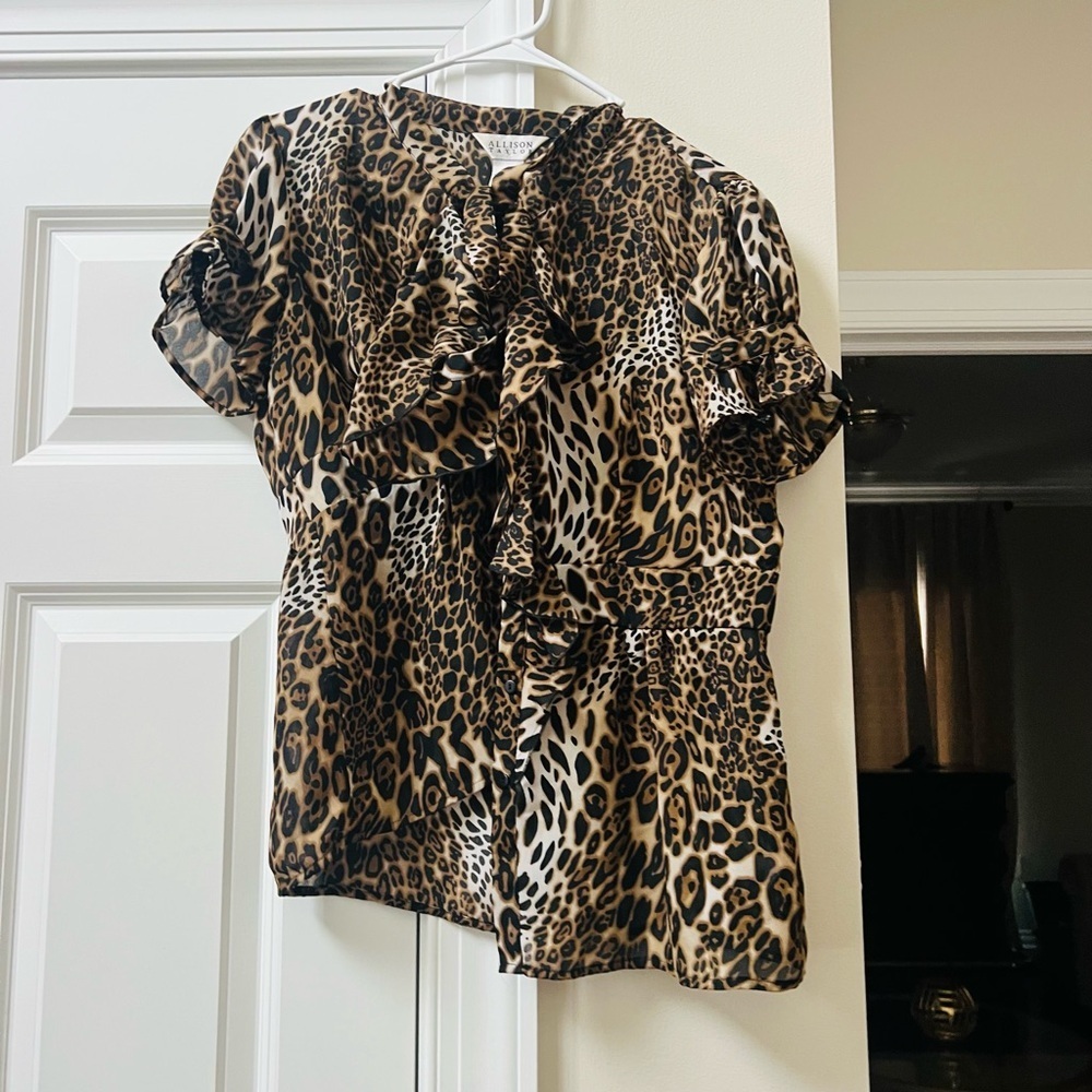 Allison Taylor Leopard Print Ruffle Blouse